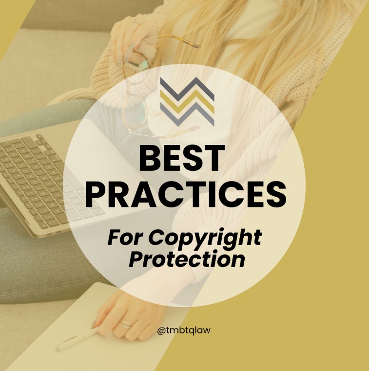 Graphic reading Best Practices for Copyright Protection in a white circle on gold