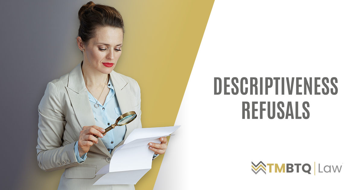 Banner: Descriptiveness Refusals, with a woman examining a paper through a magnifying glass