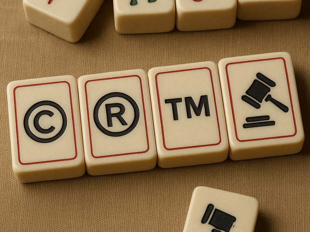 ip-and-mah-jongg Mahjong-style tiles printed with copyright, registered trademark, TM and gavel symbols
