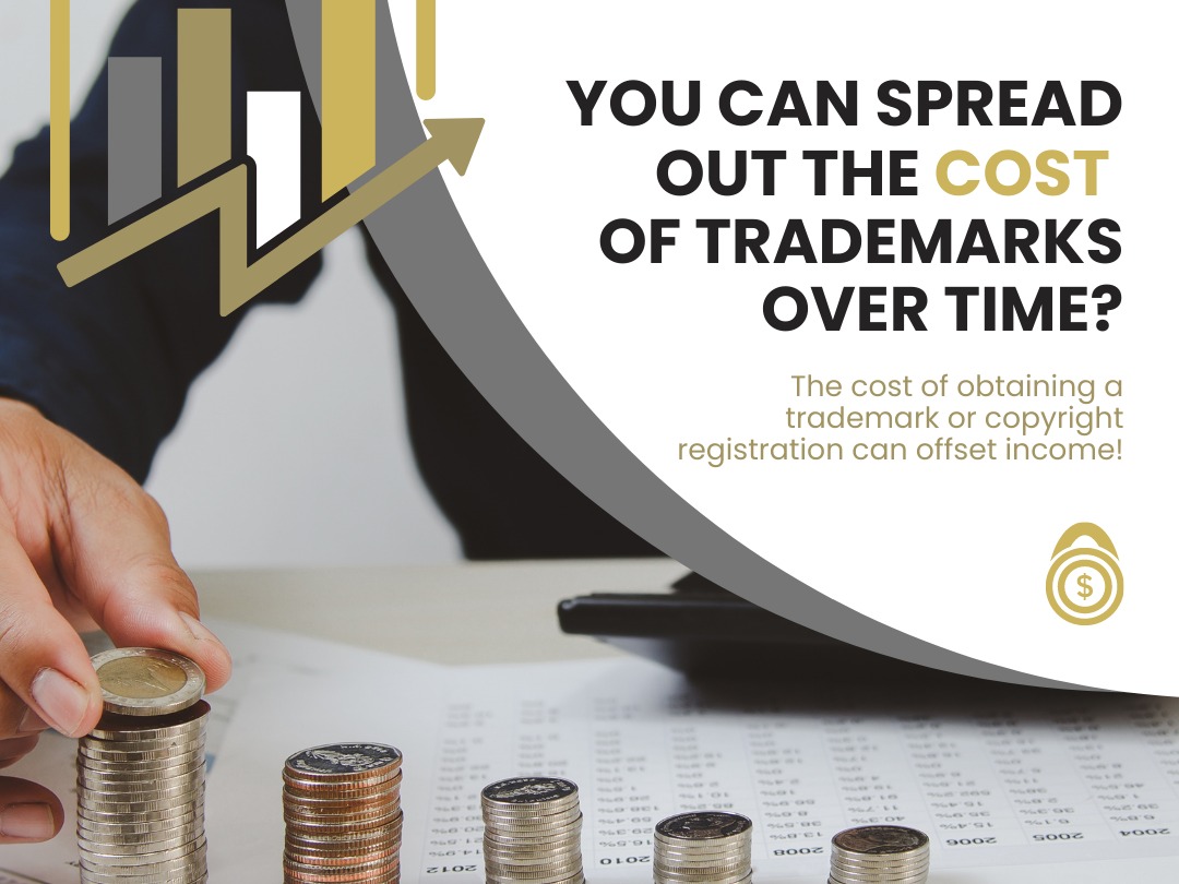 Graphic asking You can spread out the cost of trademarks over time? beside stacked coins