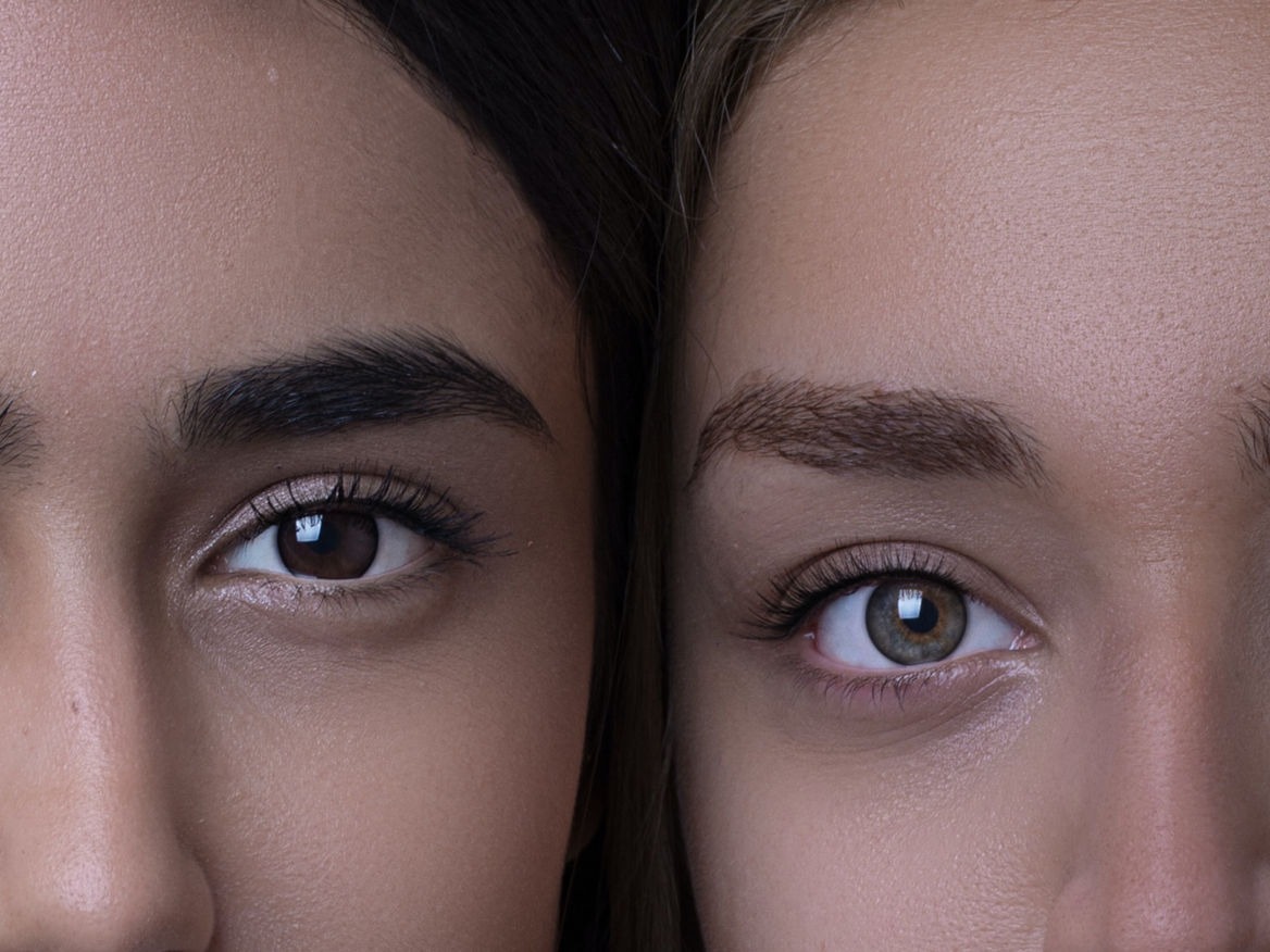 Close-up of two women's eyes side by side