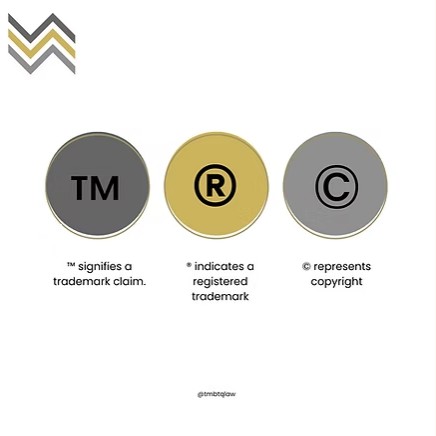 Illustration for Understanding Intellectual Property Symbols post, featuring TMBTQ Law, highlighting their website services related to intellectual property.