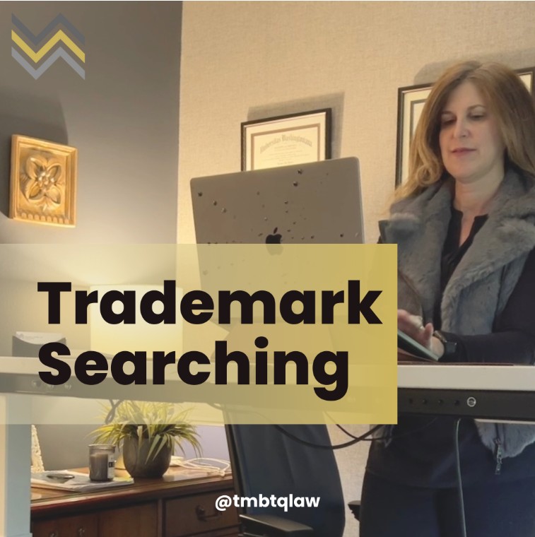 Illustration for 'What is Trademark Searching' post, featuring TMBTQ Law, highlighting their website services.
